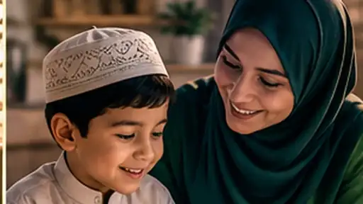 Parent and child sharing a warm Quran learning moment together